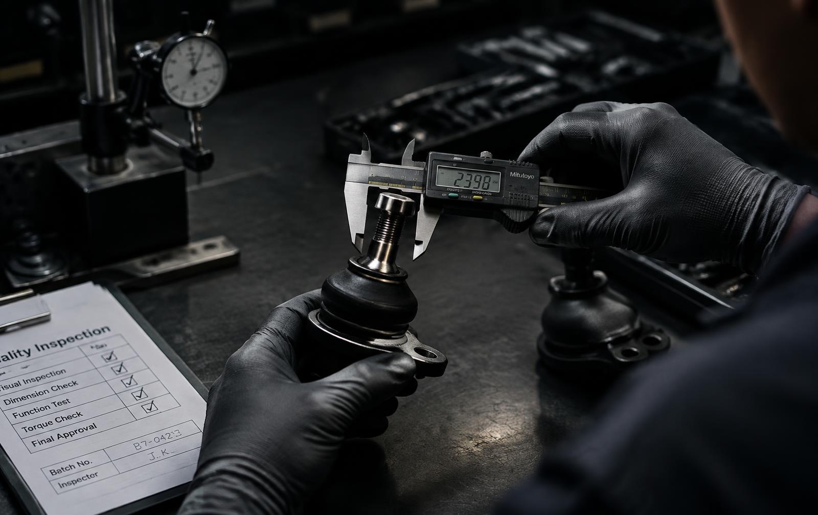Inspecting a ball joint with a digital caliper